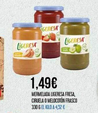 Claudio Mermelada ligeresa fresa ciruela o melocotón frasco oferta