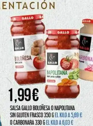 Claudio Salsa gallo boloñesa o napolitana sin gluten o carbonara oferta