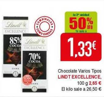 Masymas La 2a unidad 50% dto chocolate varios tipos lindt excellence oferta