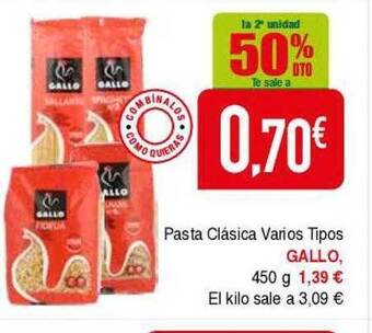 Masymas La 2a unidad 50% dto pasta clásica varios tipos gallo oferta
