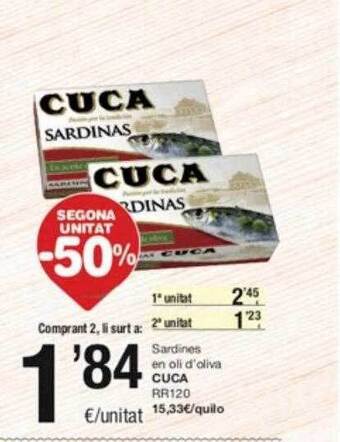 SPAR Fragadis Segona unitat -50% sardines en oli d'oliva cuca oferta