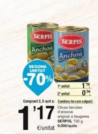 SPAR Fragadis Segona unitat -70% olives farcides d'anxova original o lleugeres serpis oferta