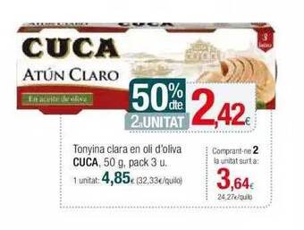 Condis 50% dte 2a unitat tonyina clara en oli d'oliva cuca oferta