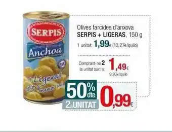Condis 50% dte 2a unitat olives farcides d'anxova serpis + ligeras oferta