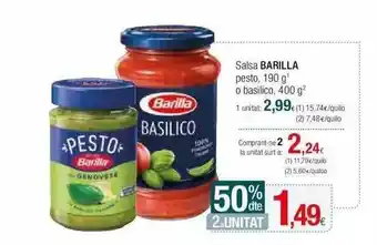 Condis 50% dte 2a unitat salsa barilla pesto o basilico oferta