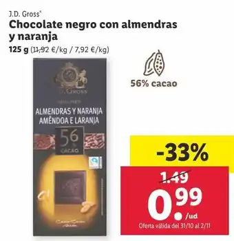 Lidl Chocolate con almendras j. d. gross oferta