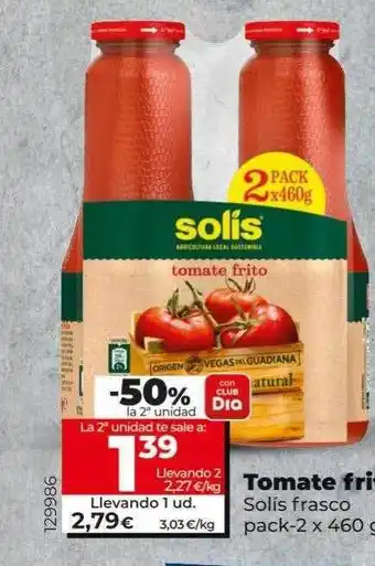 Dia -50% la 2a unidad tomate frito solís frasco pack-2 oferta