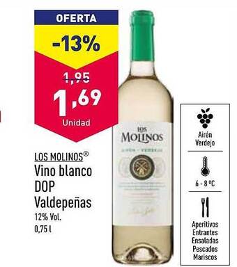 ALDI Los molinos vino blanco dop valdepeñas oferta