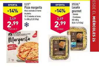 ALDI Flete pizza margarita special lasaña gourmet oferta