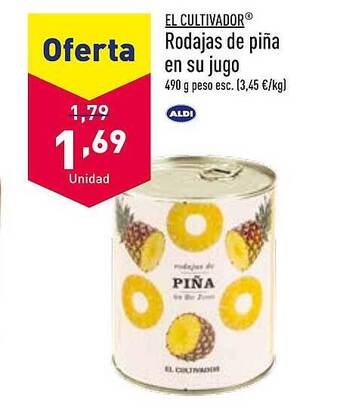 ALDI El cultivador rodajas de piña en su jugo oferta