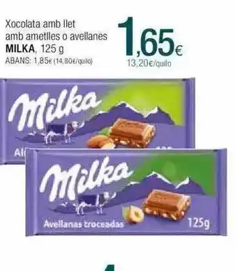 Condis Xocolata amb llet amb ametlles o avellanes milka oferta