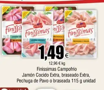 FROIZ Finíssimas Campofrio Jamón Cocido Extra, Braseado Extra, Pechuga de Pavo o Braseada 115g unidad oferta