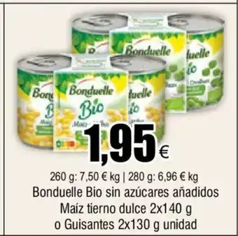 FROIZ Bonduelle Bio Sin Azúcares Añadidos Maíz Tierno Dulce 2x140g o Guisantes 2x130g Unidad oferta