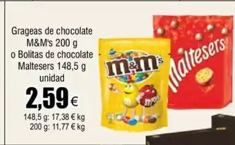 FROIZ Grageas de Chocolate M'M's 200g o Bolitas de Chocolate Maltesers 148.5g Unidad oferta