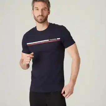 Decathlon Camiseta fitness manga corta algodón extensible slim hombre azul oferta