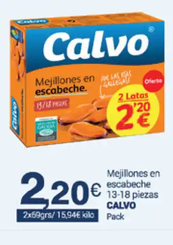 Supermercados Plaza Calvo Mejillones en escabeche, 13/18 piezas 2x69grs oferta