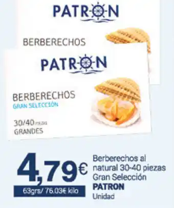 Supermercados Plaza Patron Berberechos al natural 30-40 piezas Gran Seleccion 63grs oferta