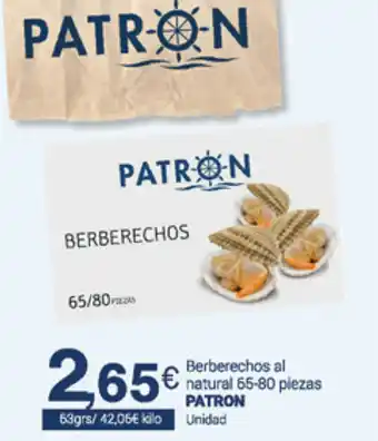 Supermercados Plaza Patron Berberechos al natural 65-80 piezas Gran Seleccion 63grs oferta