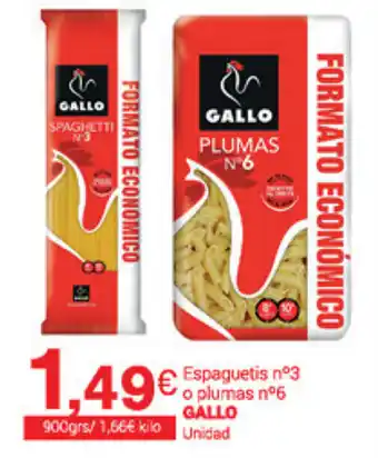 Supermercados Plaza Gallo Espaguetis o plumas 900grs oferta