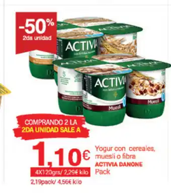Supermercados Plaza Activia Danone Yogur con cereales muesli o fibra 4x120grs oferta