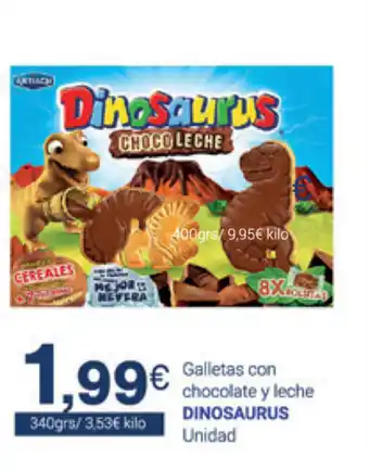 Supermercados Plaza Dinosaurus Galletas con chocolate y leche 340grs oferta