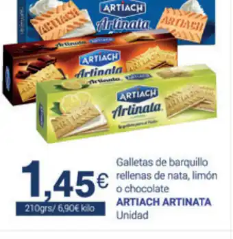 Supermercados Plaza Artiach Artinata Galletas de barquillo rellenas de nata, limón o chocolate 210grs oferta