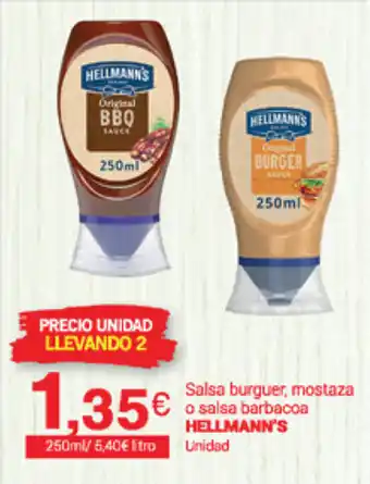 Supermercados Plaza Hellmann's Salsa burguer, mostaza o salsa barbacoa 250ml oferta