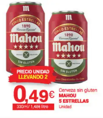 Supermercados Plaza Mahou 5 Estrellas Cerveza sin gluten 330ml oferta