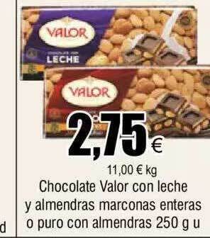 FROIZ Chocolate valor con leche y almendras marconas enteras o puro con almendras oferta