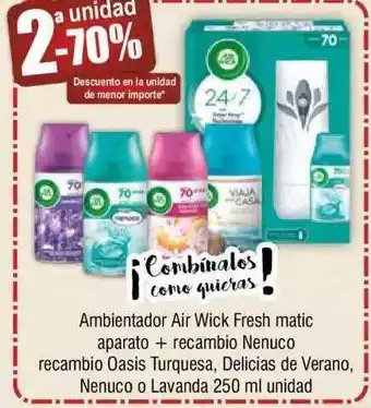 FROIZ Ambientador air wick fresh matic aparato + recambio nenuco recambio oasis turquesa delicias de verano nenuc o lavanda oferta