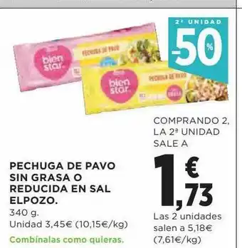 Hipercor 2a unidad -50% pechuga de pavo sin grasa o reducida en sal elpozo oferta