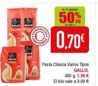 Masymas La 2a unidad 50% dto pasta clásica varios tipos gallo oferta