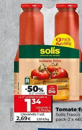 Dia -50% la 2a unidad tomate frito solis oferta