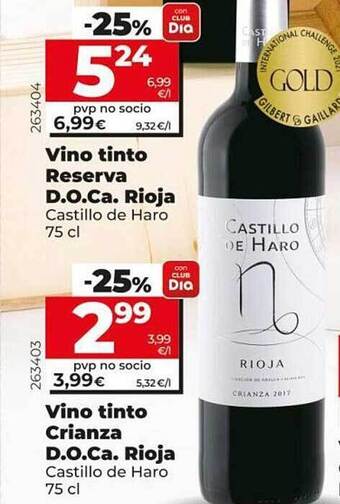 Dia Vino tinto reserva d.o.ca. rioja castillo de haro vino tinto crianza d.o.ca. rioja castillo de haro oferta