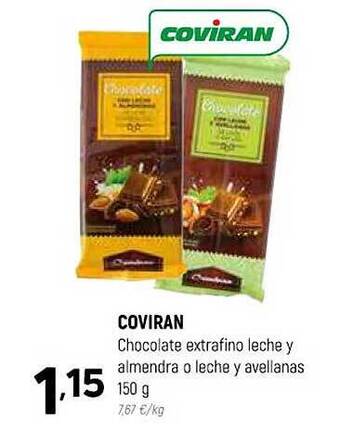 Coviran Coviran chocolate extrafino leche y almendra o leche y avellanas oferta