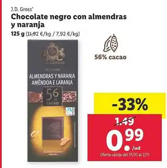 Lidl J.d. gross chocolate negro con almendras y naranja oferta