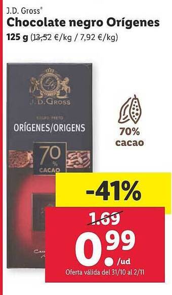Lidl J.d. gross chocolate negro orígenes oferta