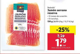 Lidl Realvalle jamón serrano reserva oferta
