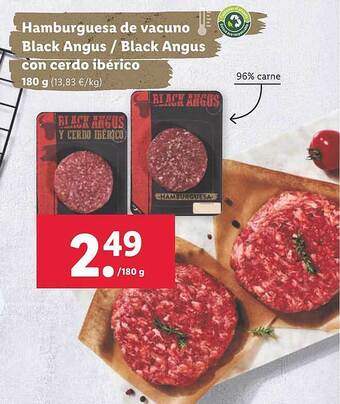 Lidl Hamburguesa de vacuno black angus black angus con cerdo ibérico oferta