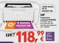Worten 1397 6 meses instant ink láser mono wi-fi instant ink hp impresora laserjet m110we format: a4 a5 ad: sobres ics, dl tamato oferta