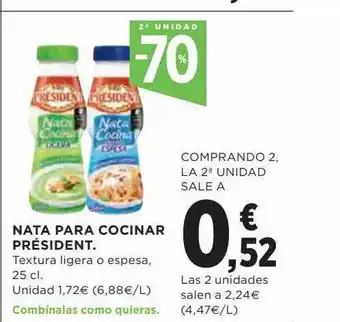Hipercor 2a unidad -70% nata para cocinar président oferta