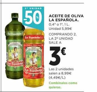 Hipercor 2a unidad -50% aceite de oliva la española oferta