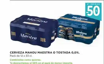 Hipercor 2a unidad -50% cerveza mahou maestra o tostada 0.0% oferta