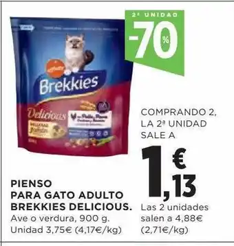 Hipercor 2a unidad -70% pienso para gato adulto brekkies delicious oferta