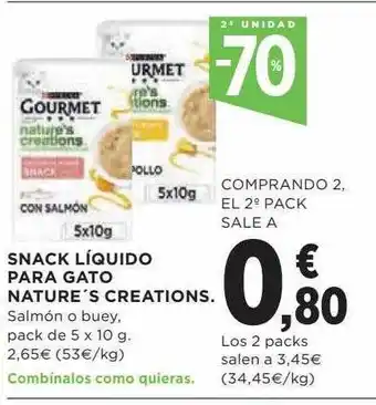 Hipercor 2a unidad -70% snack líquido para gato nature's creations oferta