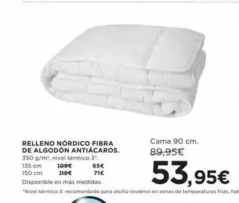Hipercor Relleno nórdico fibra de algodón antiácaros oferta