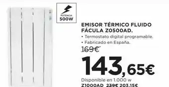Hipercor Emisor térmico fluido fácula zo500ad oferta