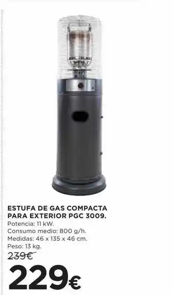 Estufa de gas compacta para exterior pgc 3009