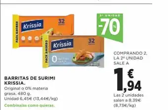 Hipercor 2a unidad -70% barritas de surimi krissia oferta