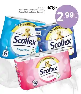 Coviran Scottex Papel Higiénico Original 16u, Megarollo o Acolchado 9u. oferta